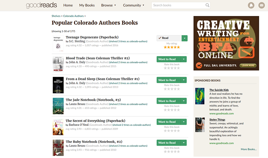 Top Rated Colorado Author on Goodreads.com