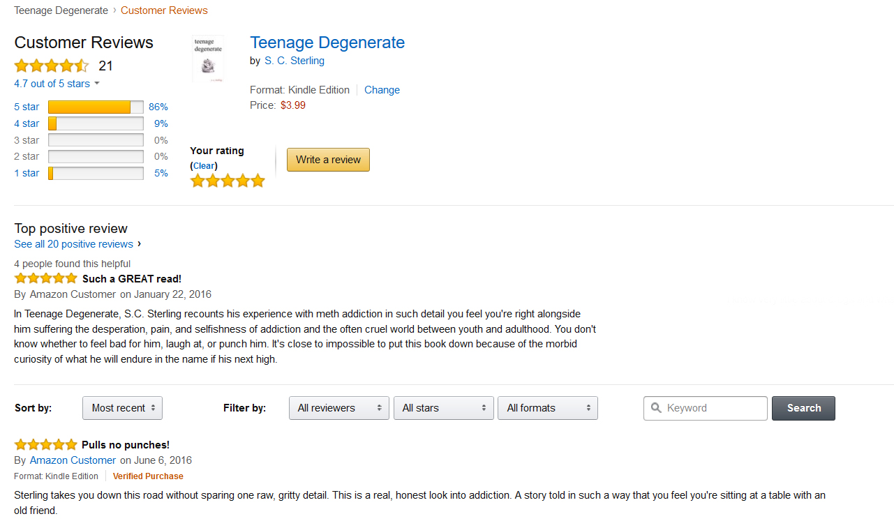 Customer reviews for the highest rated book about crystal meth.